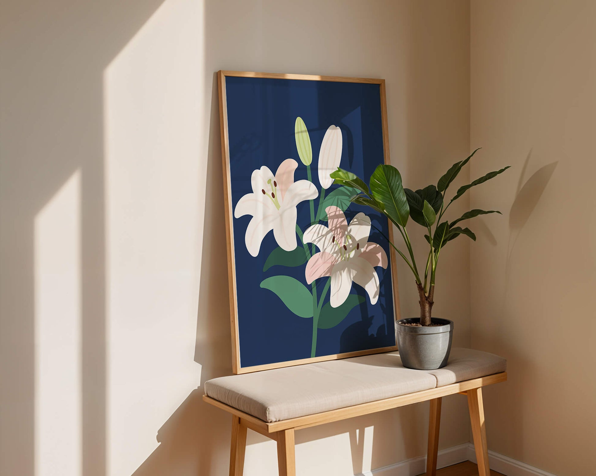 Lirios elegantes sobre un fondo azul oscuro