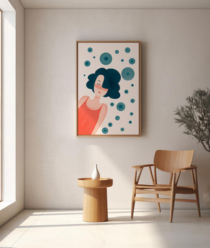 Dreamy Female Portrait with Abstract Circles in Modern Art Style - Mi tienda