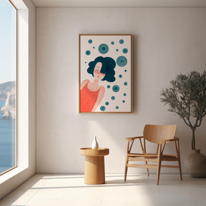 Dreamy Female Portrait with Abstract Circles in Modern Art Style - Mi tienda