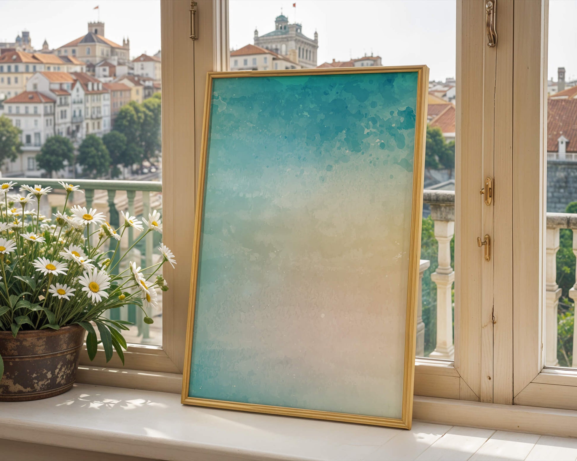 Pastel watercolor background with blue and beige gradient