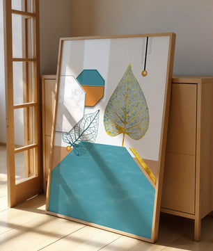 Artistic Composition with Geometric Shapes and Golden Leaf Detail - Mi tienda