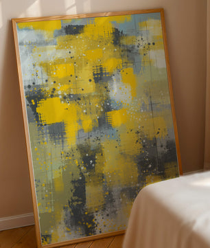 Abstract Yellow and Gray Geometric Art with Textured Patterns - Mi tienda
