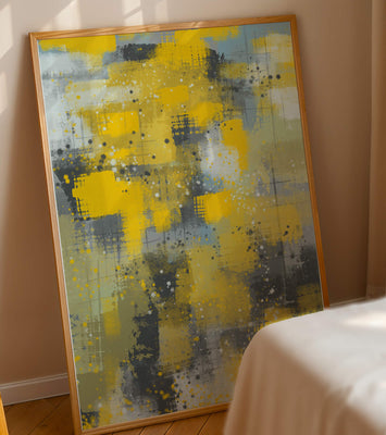 Abstract Yellow and Gray Geometric Art with Textured Patterns