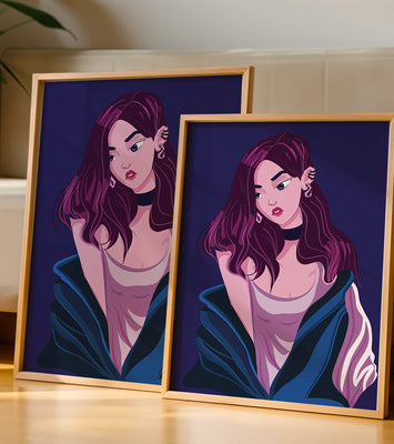 Stylish girl with purple hair and a blue jacket illustration