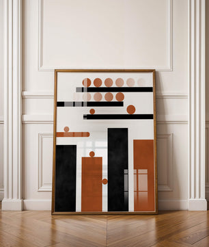 Abstract Geometric Art with Circles and Bars in Earth Tones