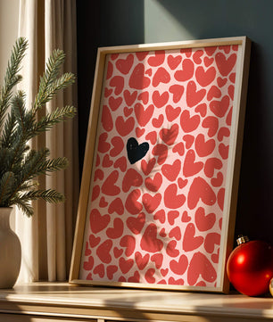 Pattern Of Red And Black Hearts On A Light Pink Background - Mi tienda