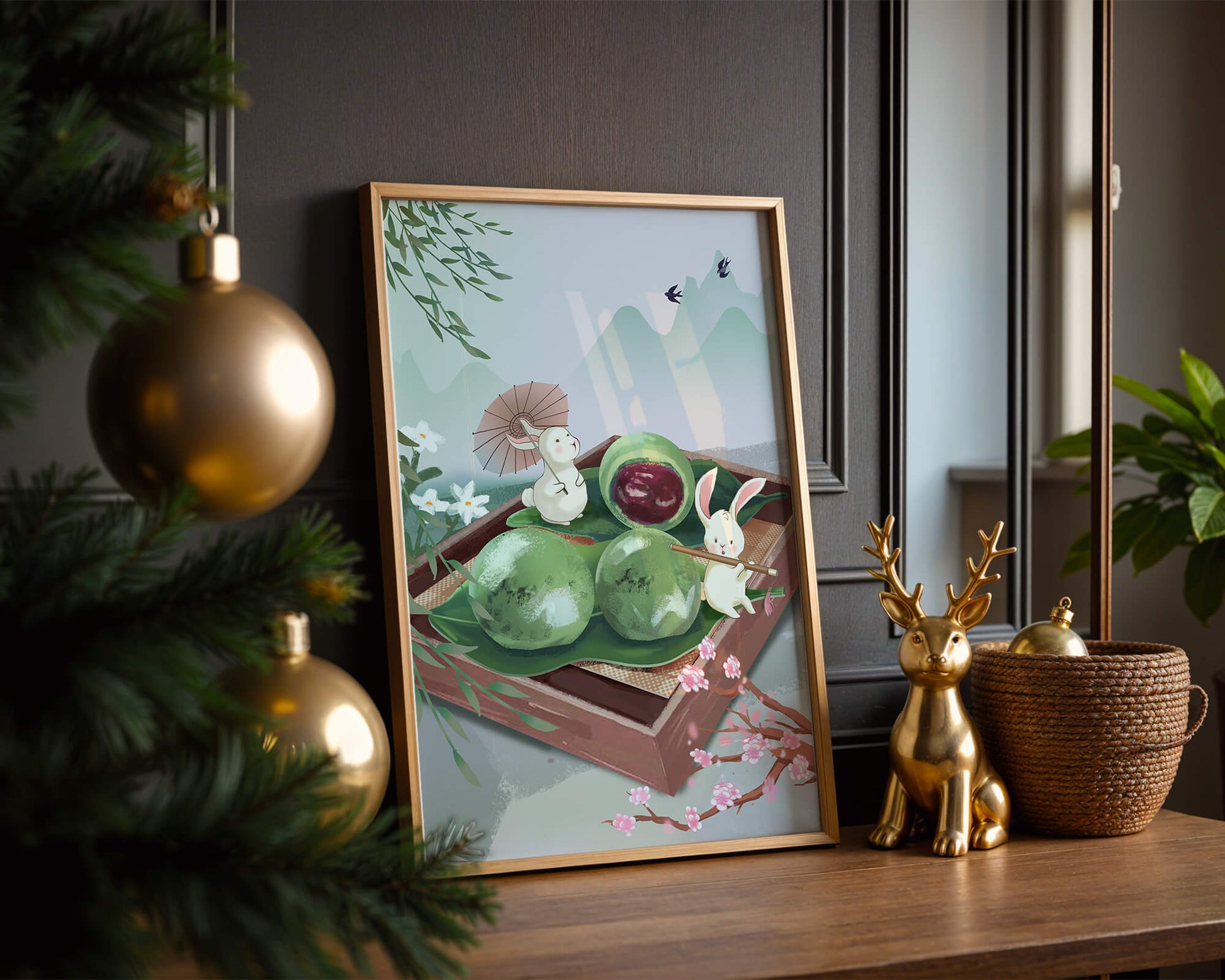 Charming Hasen mit Mochi und Berglandschaft