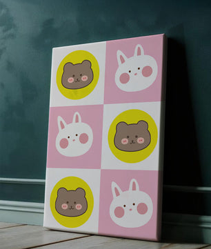 Diseño de patrones de animales juguetones con caras de osos y conejos en colores pastel