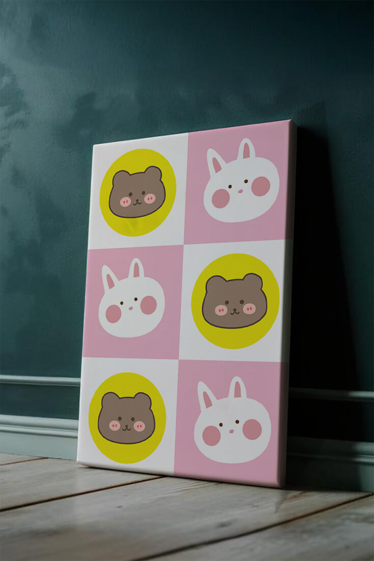 Diseño de patrones de animales juguetones con caras de osos y conejos en colores pastel