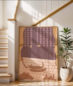 Intérieur abstrait avec ombres de chats sur sol à damier