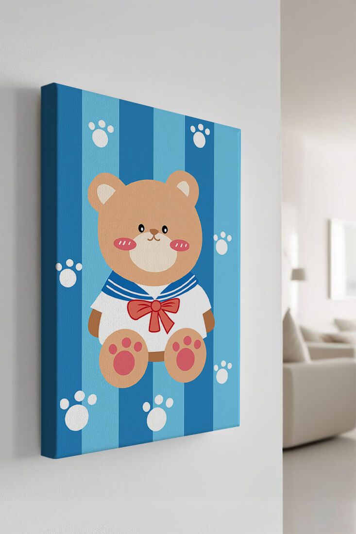 Adorable cartoon bear with sailor suit against striped background