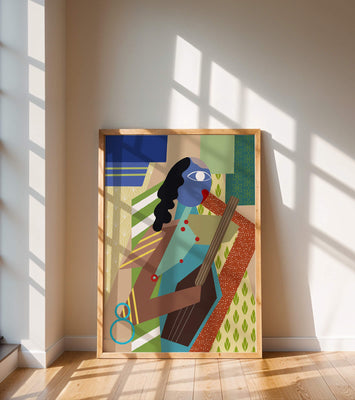 Colorful abstract geometric art with musical theme
