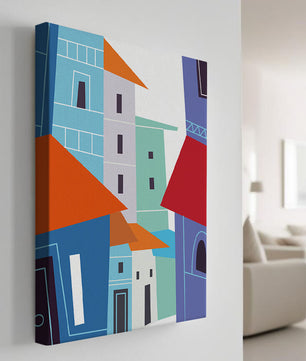 Paisaje urbano abstracto colorido con edificios geométricos