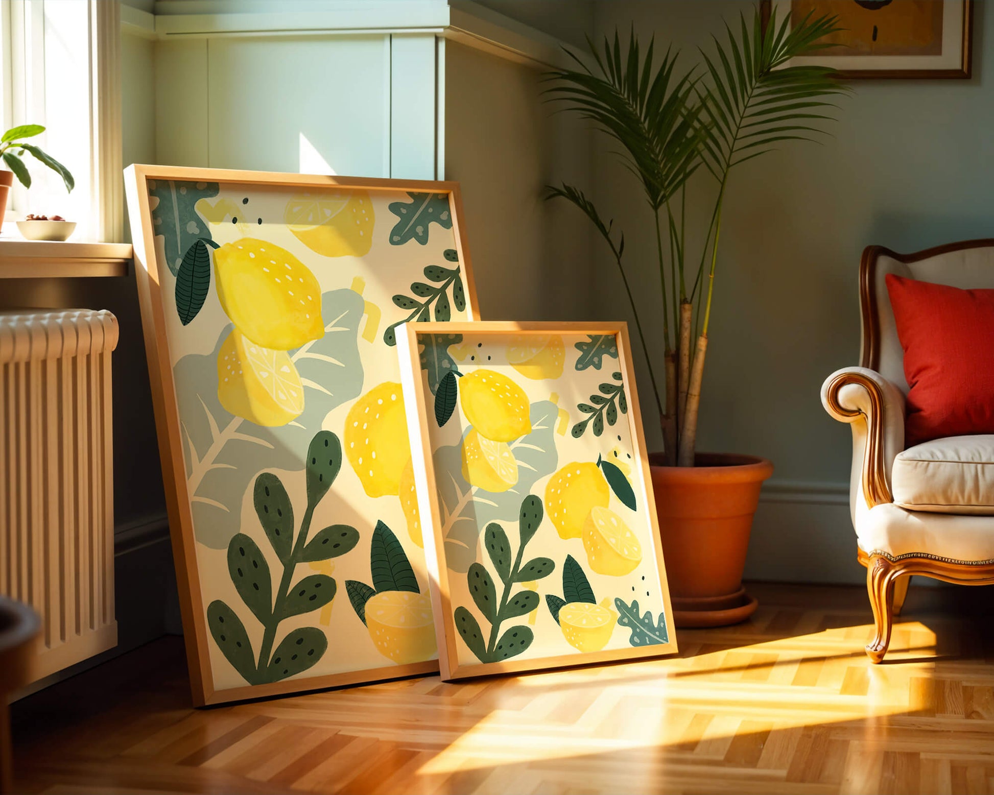 Vibrant lemon and leaf pattern design for home decor
