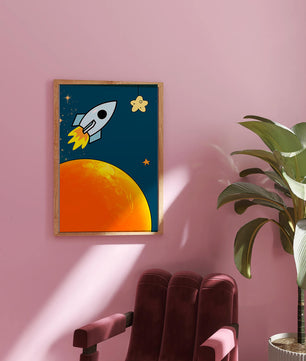 Cartoon Rocket in Space with Yellow Star - Mi tienda