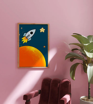 Cartoon Rocket in Space with Yellow Star