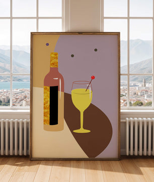 Minimalist Still Life with Wine Bottle and Glass in Soft Tones - Mi tienda