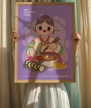 Charming illustration of Korean cuisine with a cheerful character