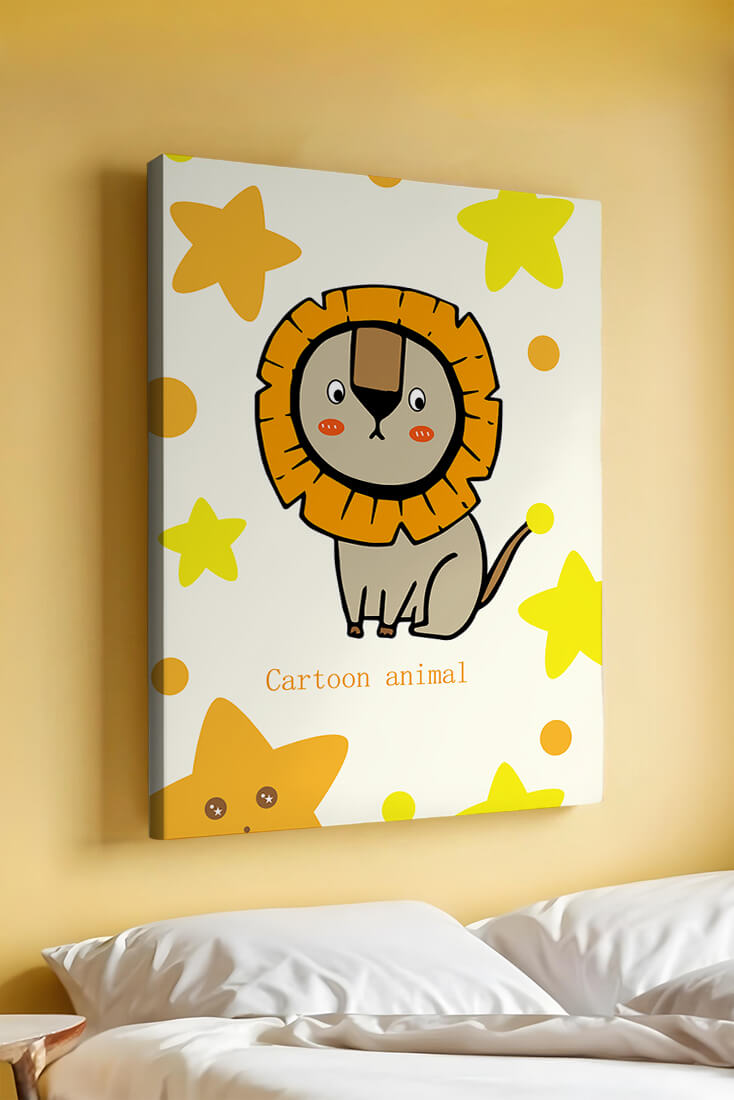 Cute cartoon lion illustration with stars for children's room