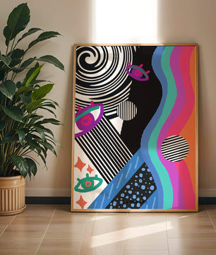 Colorful abstract art with geometric patterns and vibrant shapes