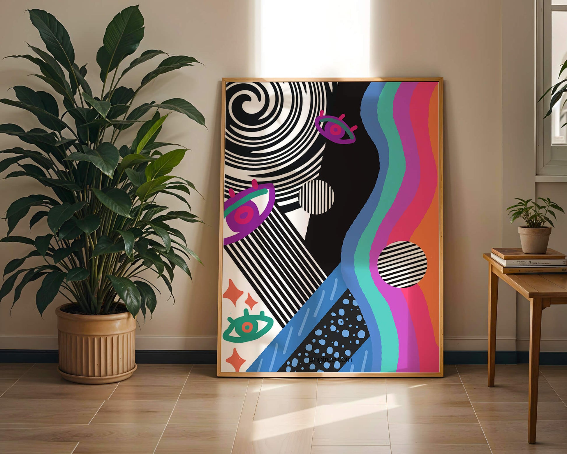 Colorful abstract art with geometric patterns and vibrant shapes