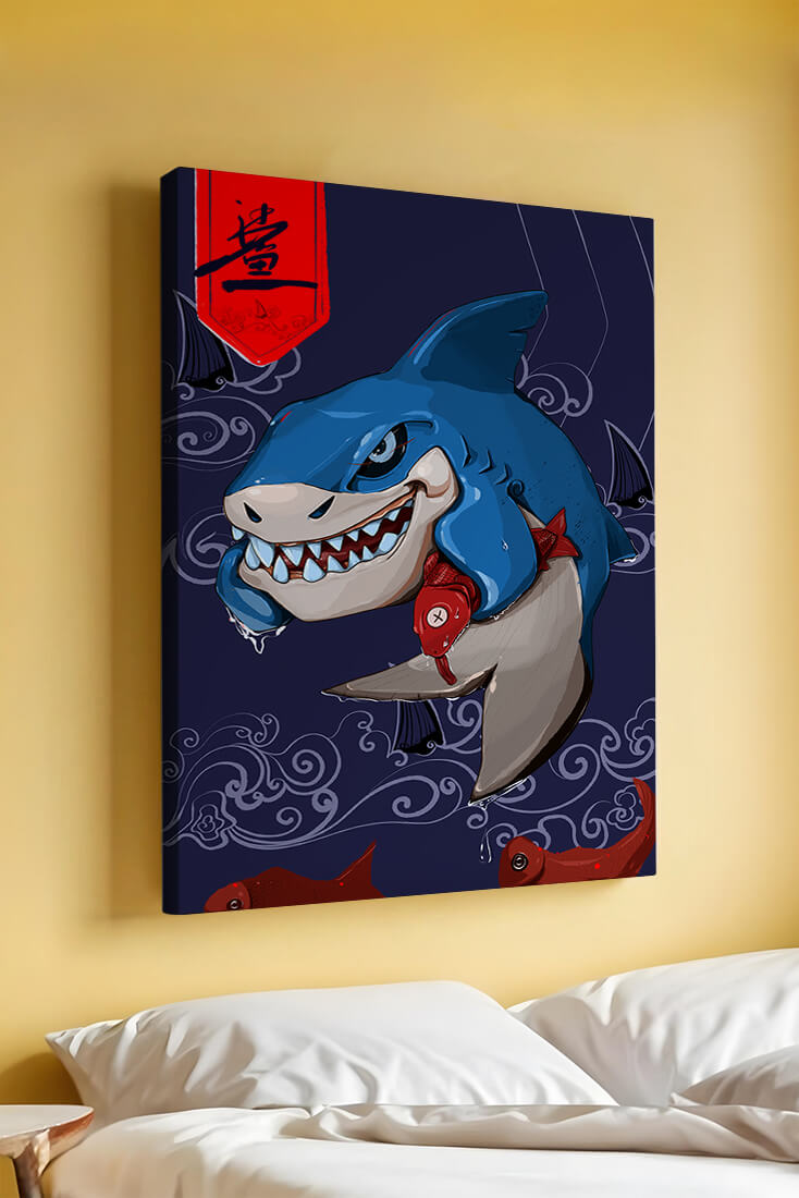 Playful illustration of a cartoon shark with nautical elements