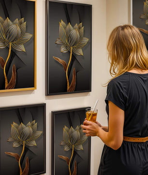 Golden Lotus Flower On Abstract Grey Background - Mi tienda