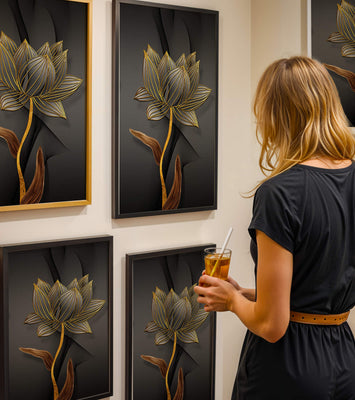 Golden Lotus Flower On Abstract Grey Background