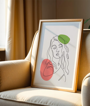 Line Art Portrait auf grauem Hintergrund mit Farbakzenten 