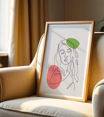 Line Art Portrait on Gray Background with Color Accents
