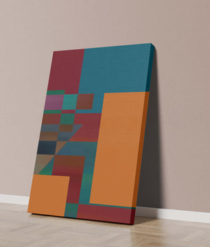 Diseño abstracto geométrico colorido con bloques y tonos audaces