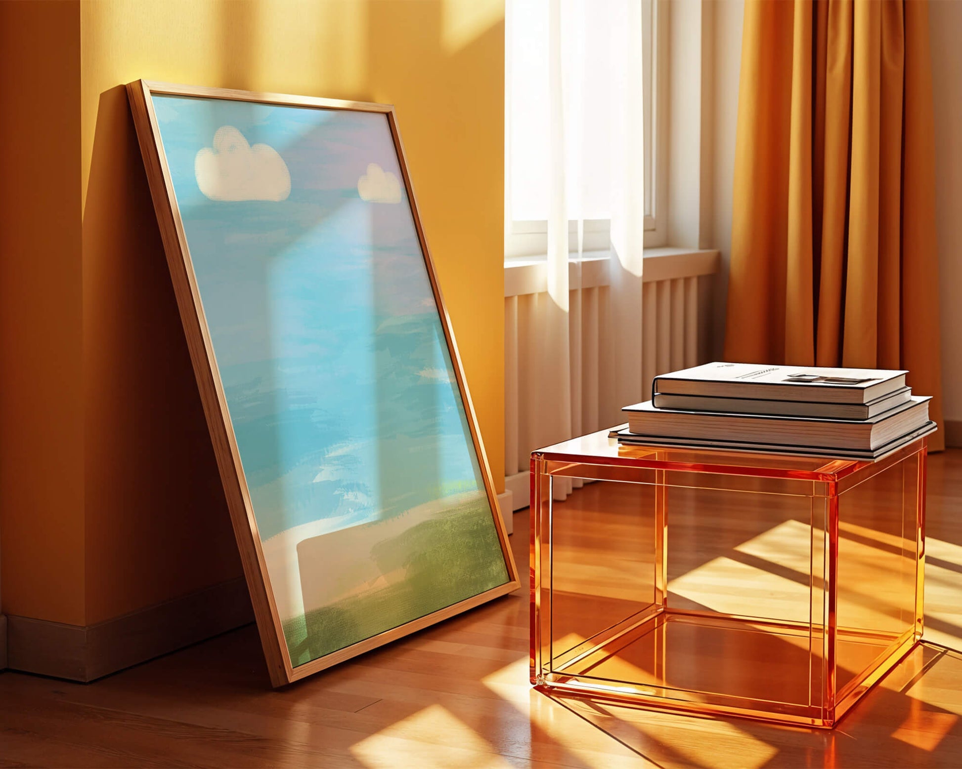 Blue Sky with Clouds and Green Field