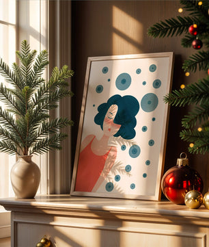 Dreamy Female Portrait with Abstract Circles in Modern Art Style - Mi tienda