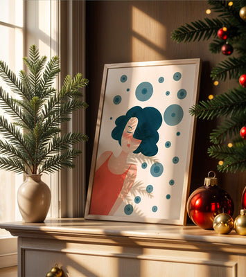 Dreamy Female Portrait with Abstract Circles in Modern Art Style