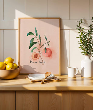 Watercolor Illustration of Honey Peach with Leaves on Light Background - Mi tienda