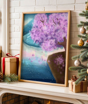 A Beautiful Cherry Blossom Tree in a Dreamlike Landscape