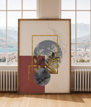 Abstract Composition with Gold Accents and Geometric Shapes - Mi tienda