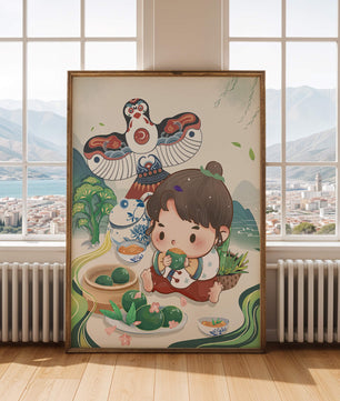 Charmante illustration d’un enfant savourant un plat traditionnel