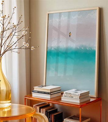Serene beach with turquoise waves and solitary figure