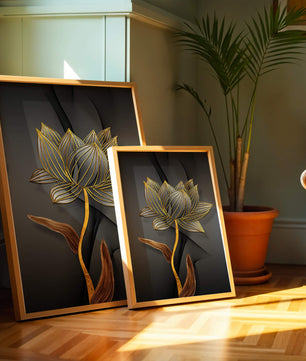 Golden Lotus Flower On Abstract Grey Background - Mi tienda