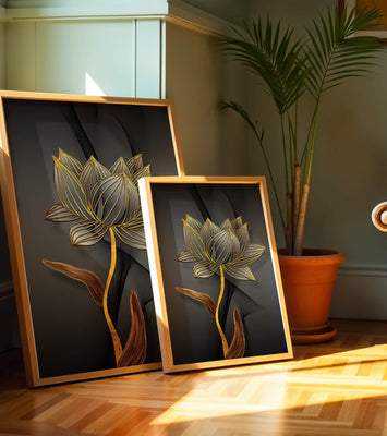 Golden Lotus Flower On Abstract Grey Background