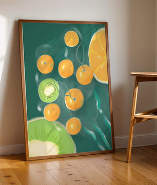 Ilustración de patrón de frutas vibrantes de kiwi y naranja