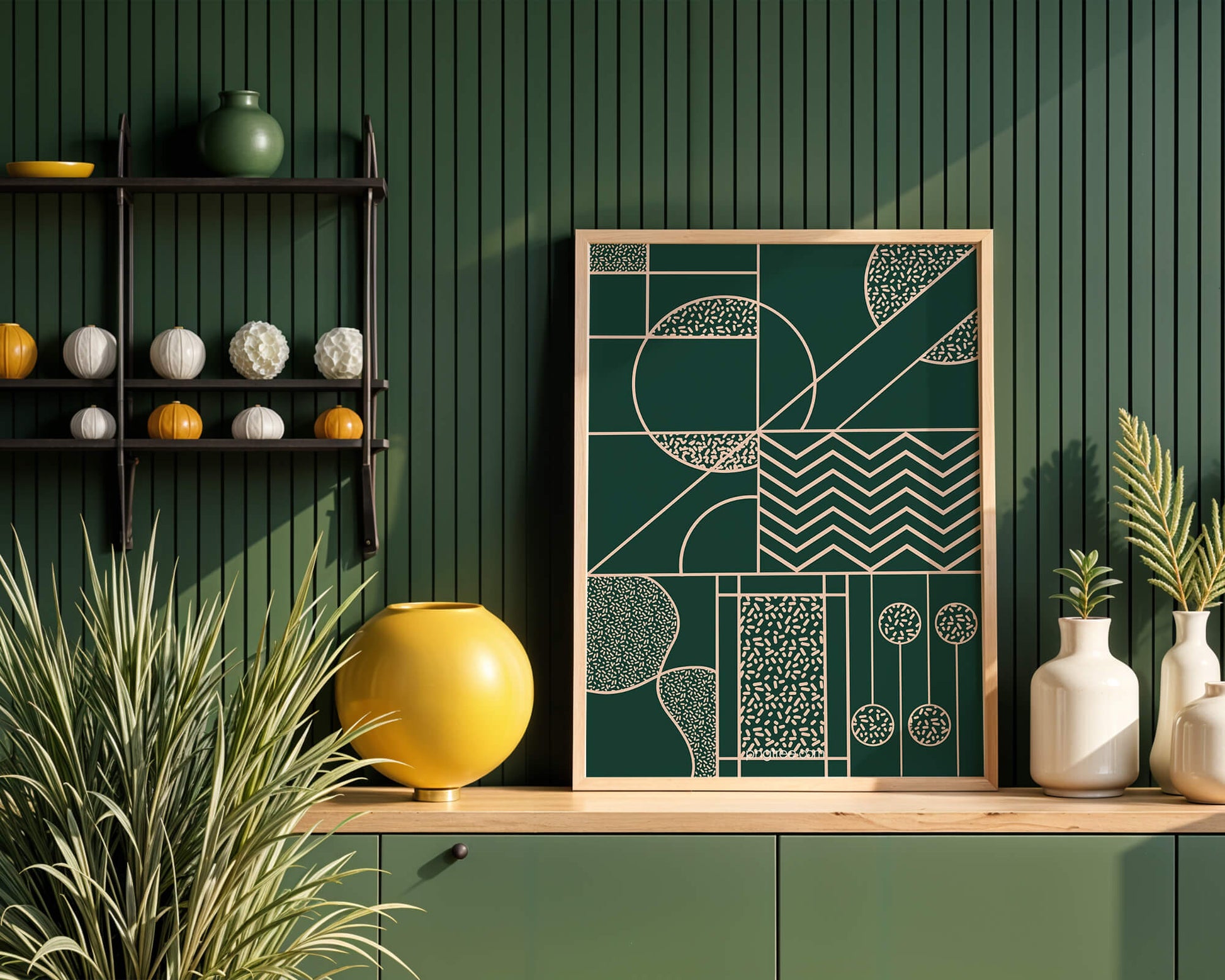 Geometric Abstract Art with Circle and Line Patterns