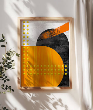 Abstract Geometric Design with Orange, Black, and Gold Elements - Mi tienda