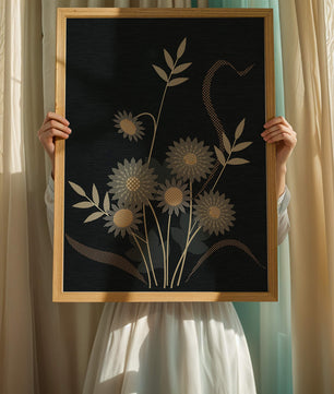 Abstract floral design with intricate patterns on dark background