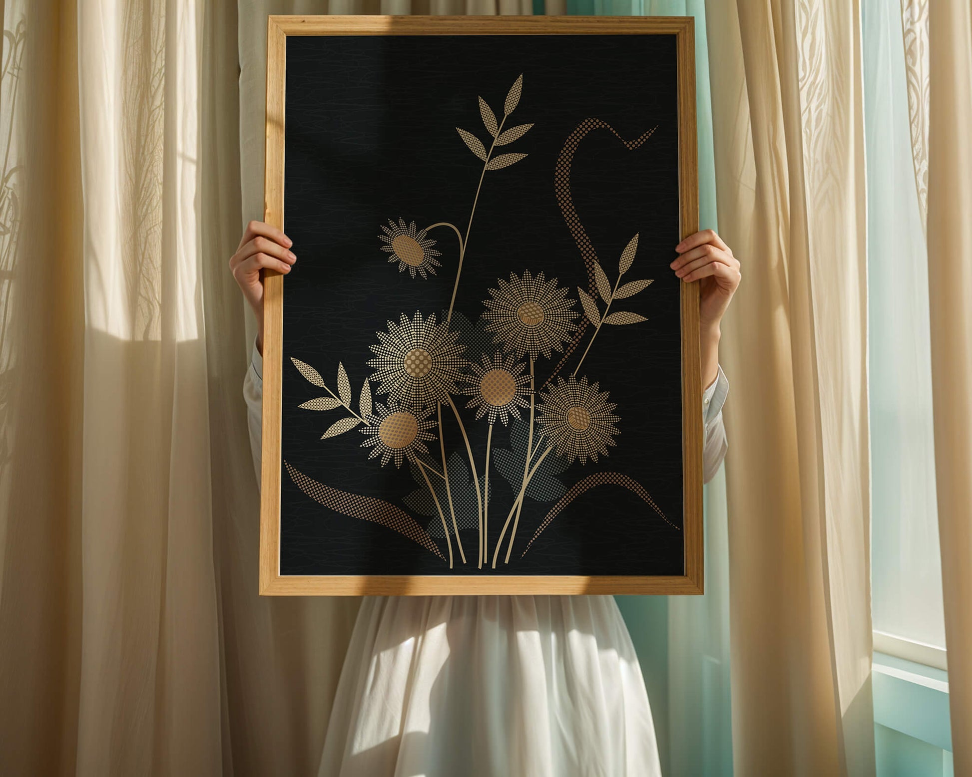 Abstract floral design with intricate patterns on dark background