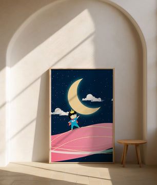 Little Prince Standing on Pink Planet under Starry Night Sky - Mi tienda