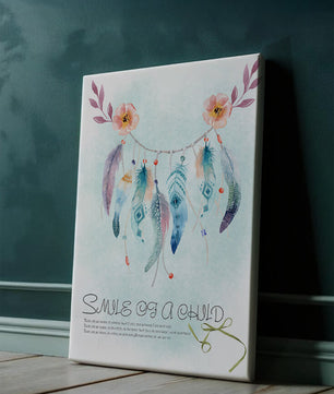 Whimsical dreamcatcher with feathers and flowers in a pastel watercolor style