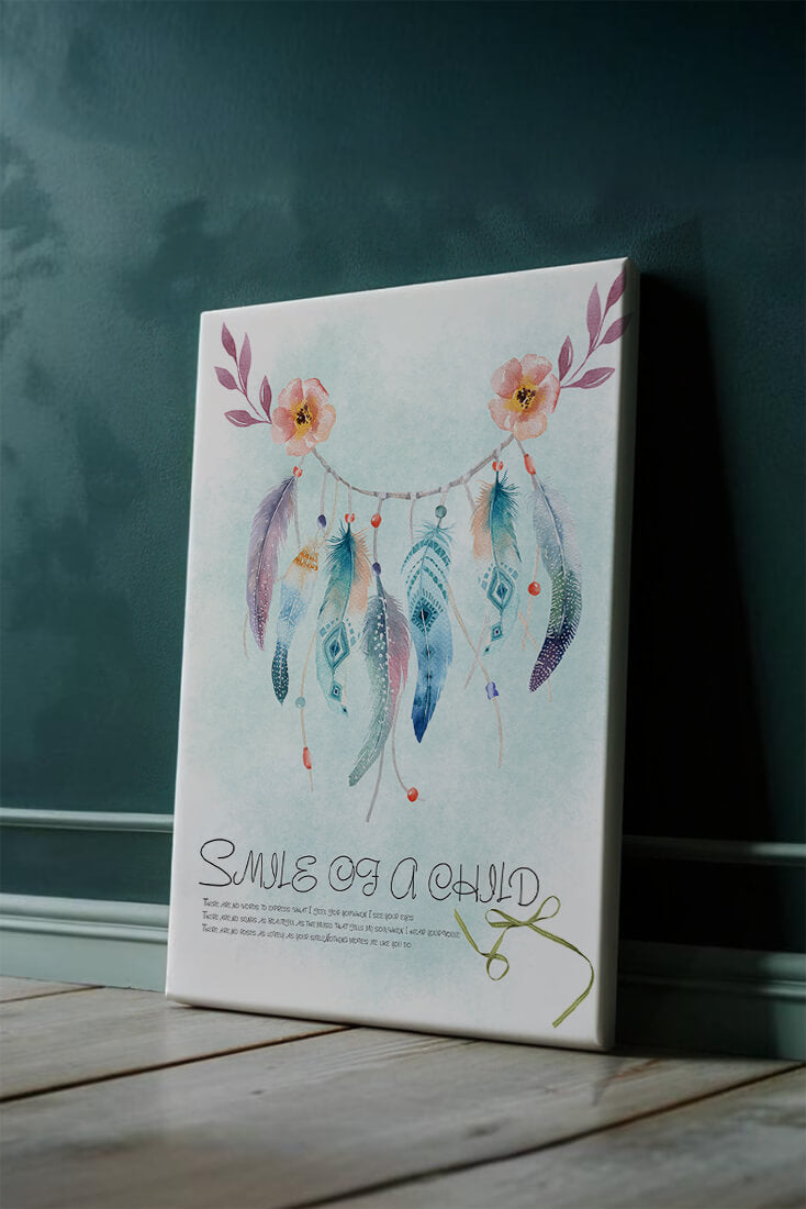 Whimsical dreamcatcher with feathers and flowers in a pastel watercolor style