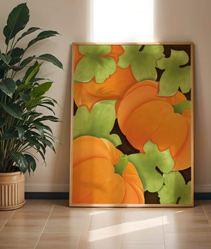 Colorful Pumpkin Pattern With Green Leaves